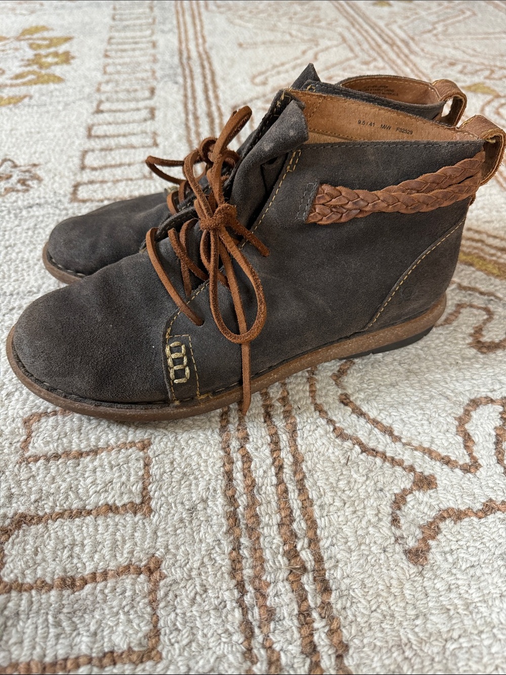 Women's Suede Born Temple Lace-Up Ankle Boots in Dark Gray